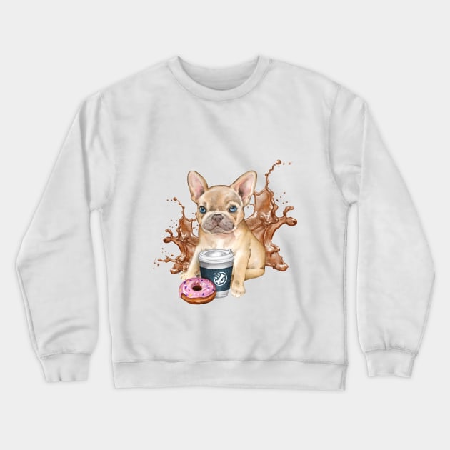 Bulldog puppy and coffee Crewneck Sweatshirt by Artishilik